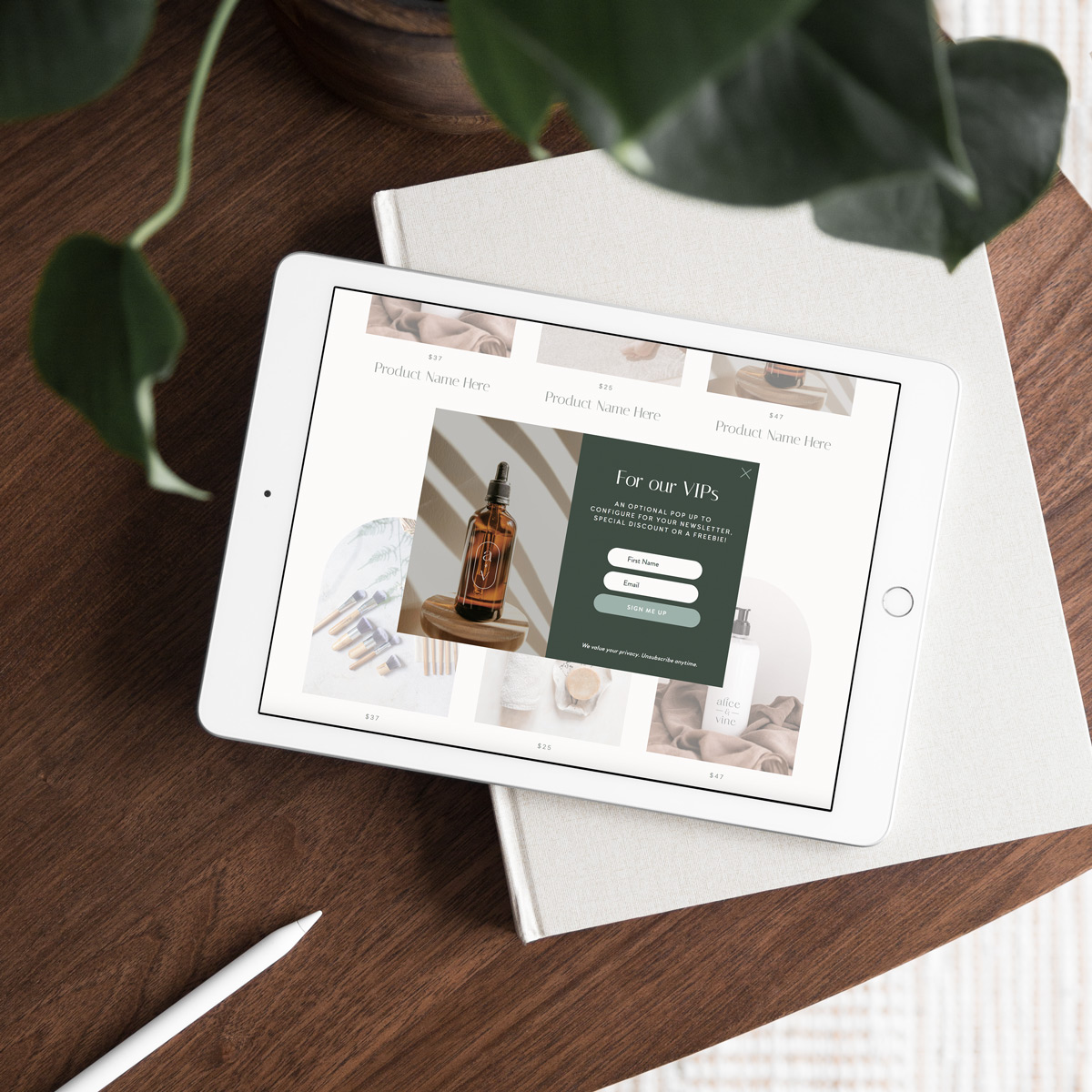 ipad showing flodesk embed form on website