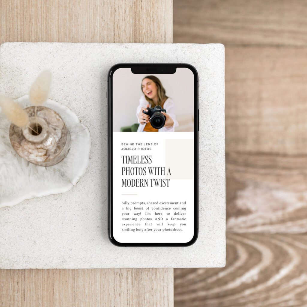 Mobile responsive Showit website template design for Jolie Jo Photography