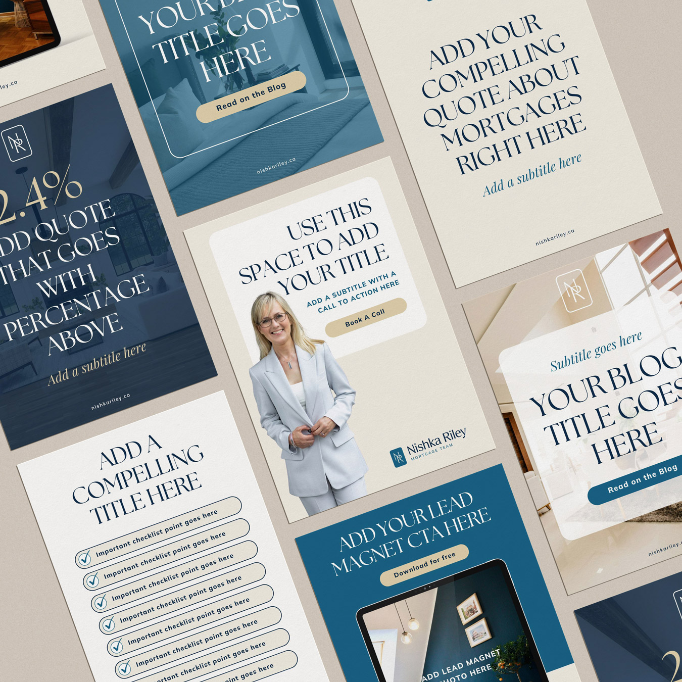 Canva templates for Instagram and Pinterest using Nishka Riley's new logo and brand guidelines