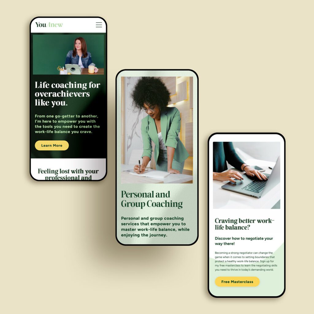 mobile mockups of Kajabi website design for life coach