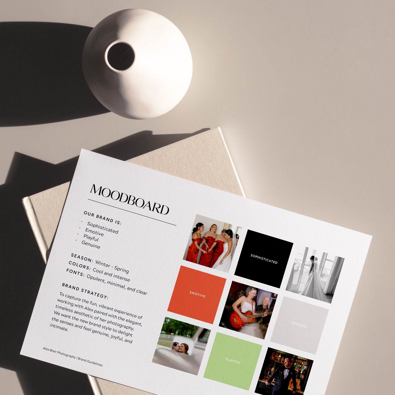 bold color palette and moodboard for Alex Blair photography brand style guidelines