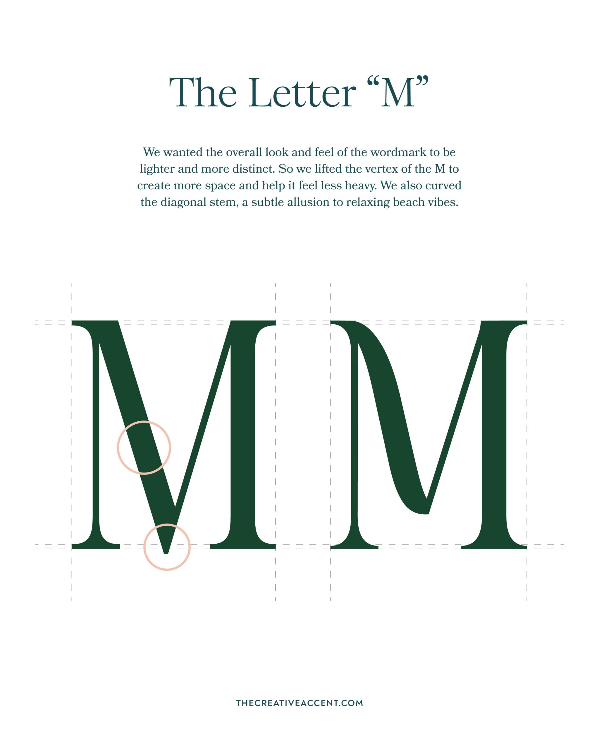 Original letter M and the changes we made to tailor it to fit the brand in the logo design