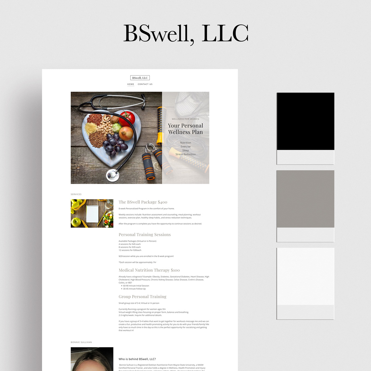 logo, landing page and colors for bswell before branding redesign