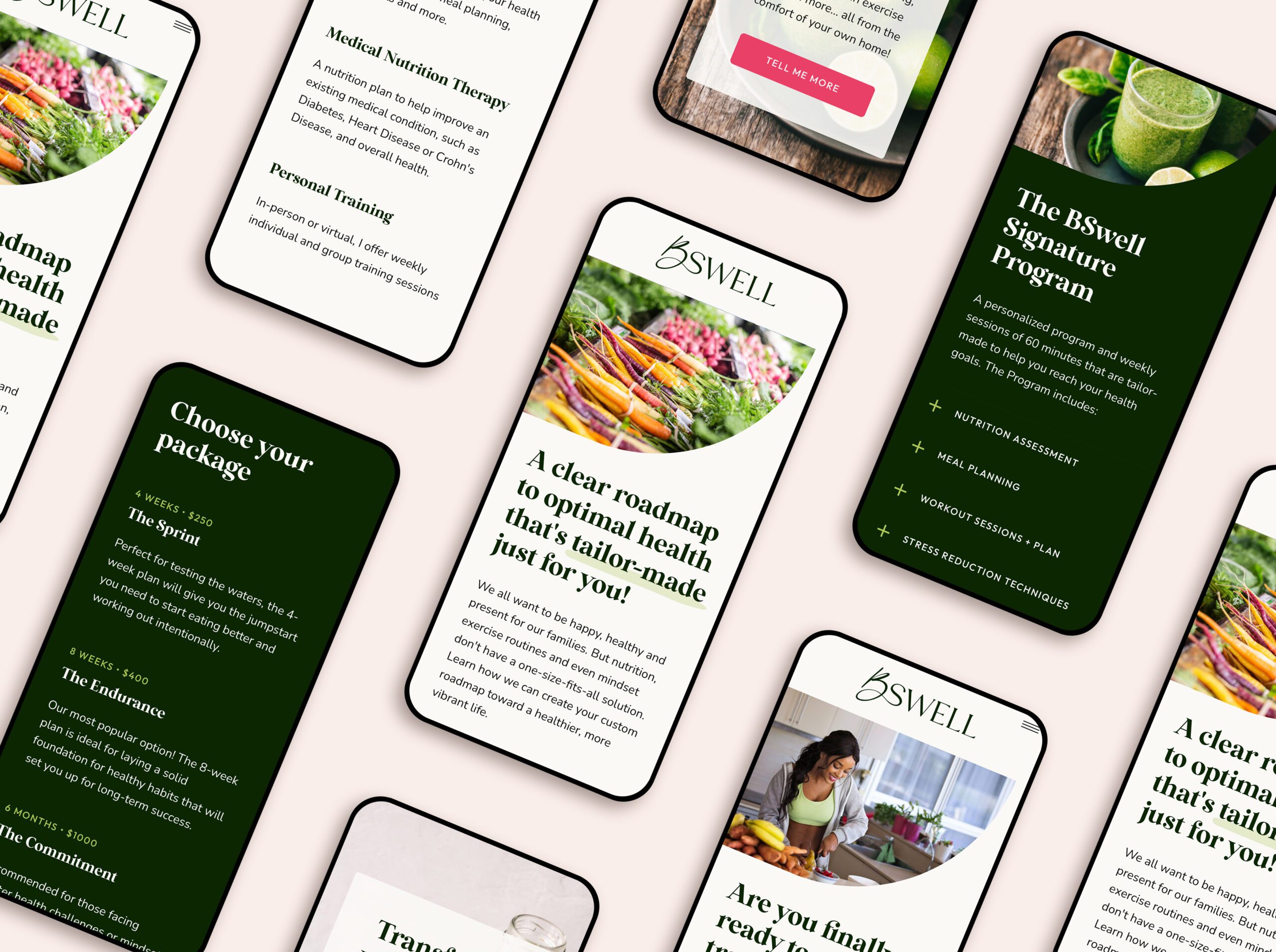 BSwell's new Showit website design on iphone mockups