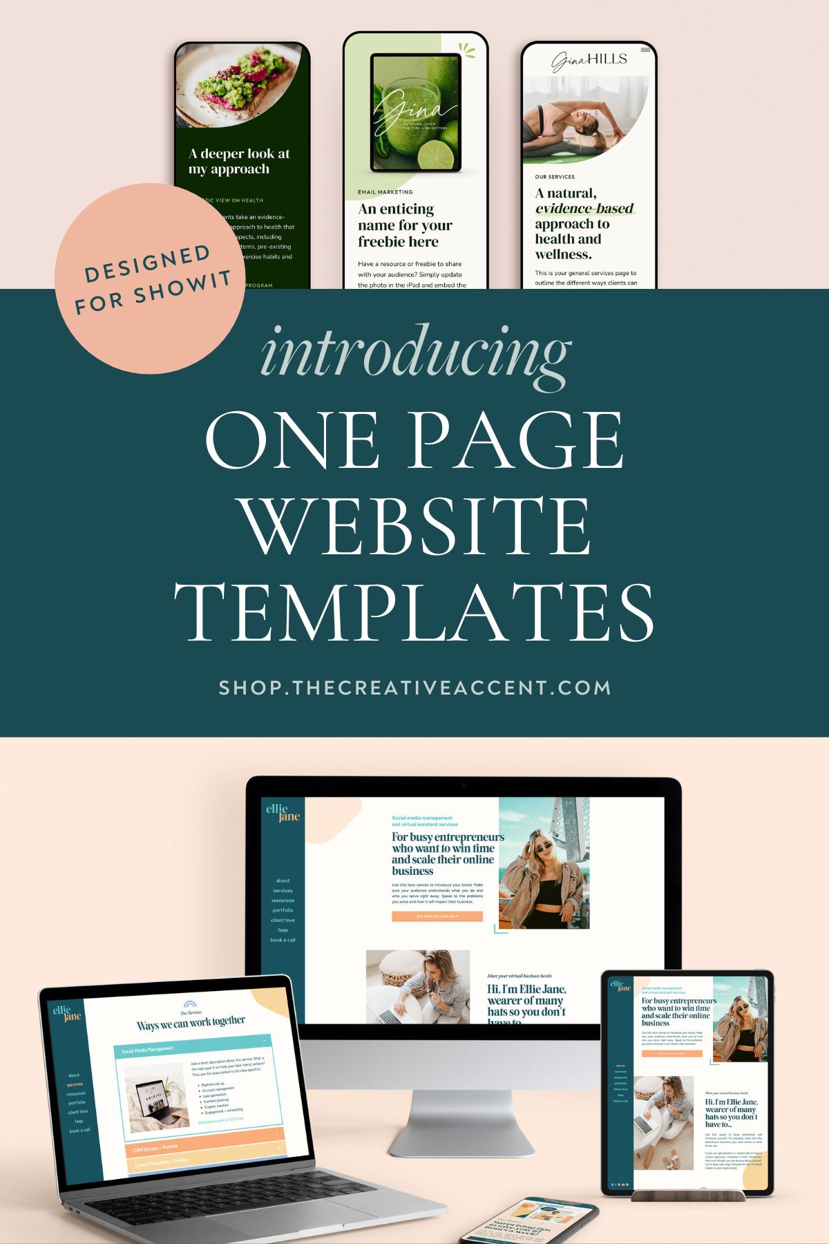 Introducing one page website templates designed for Showit by The Creative Accent