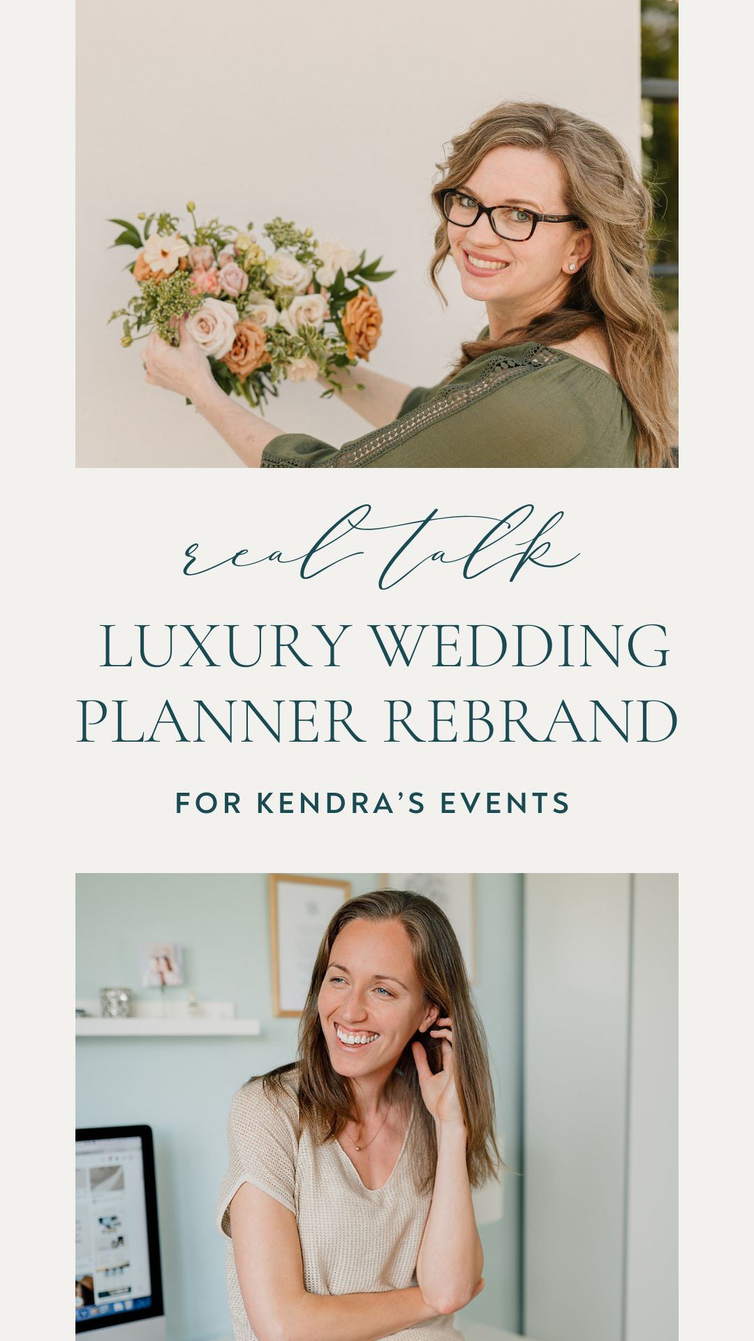 photo of Kendra and Carrie with the text "real talk luxury wedding planner rebrand for Kendra's Events"