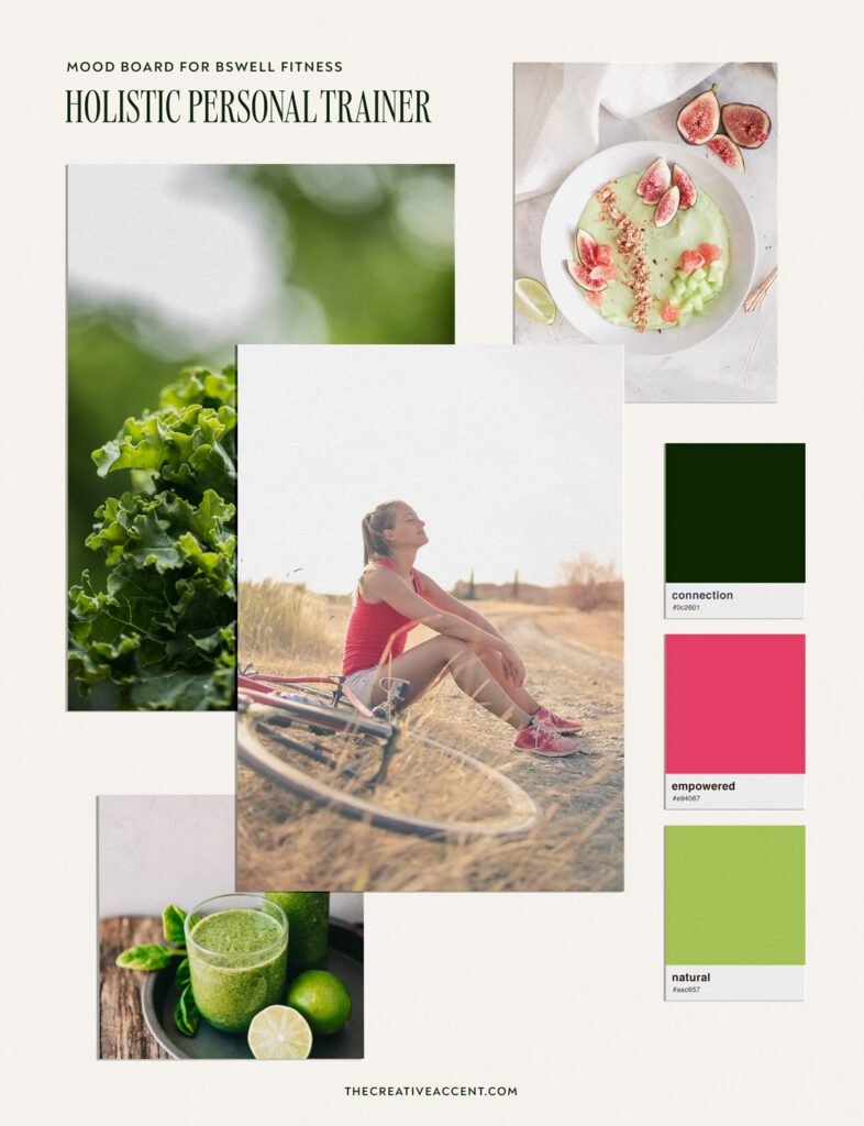 mood board inspiration and vibrant color palette for BSwell that led to her logo design