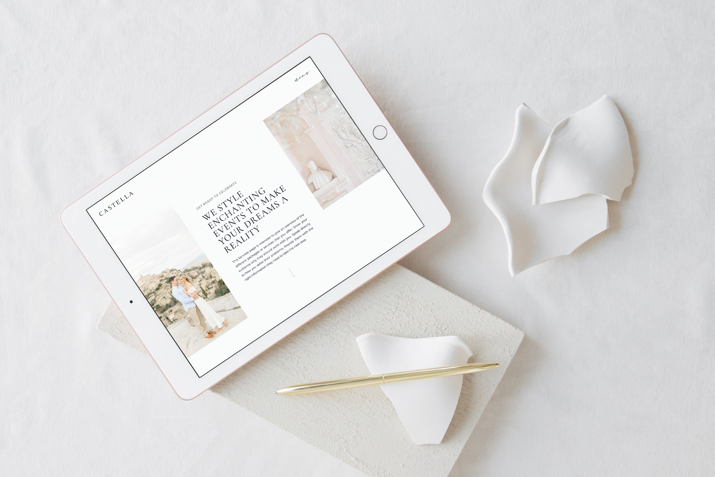 ipad mockup with luxury wedding website typography examples