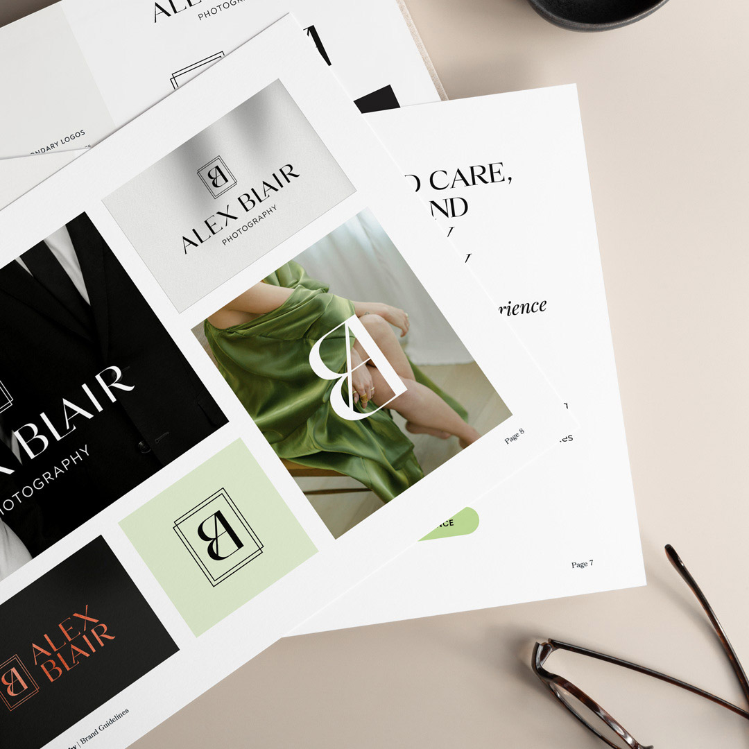 brand board and typography examples for luxury photographer