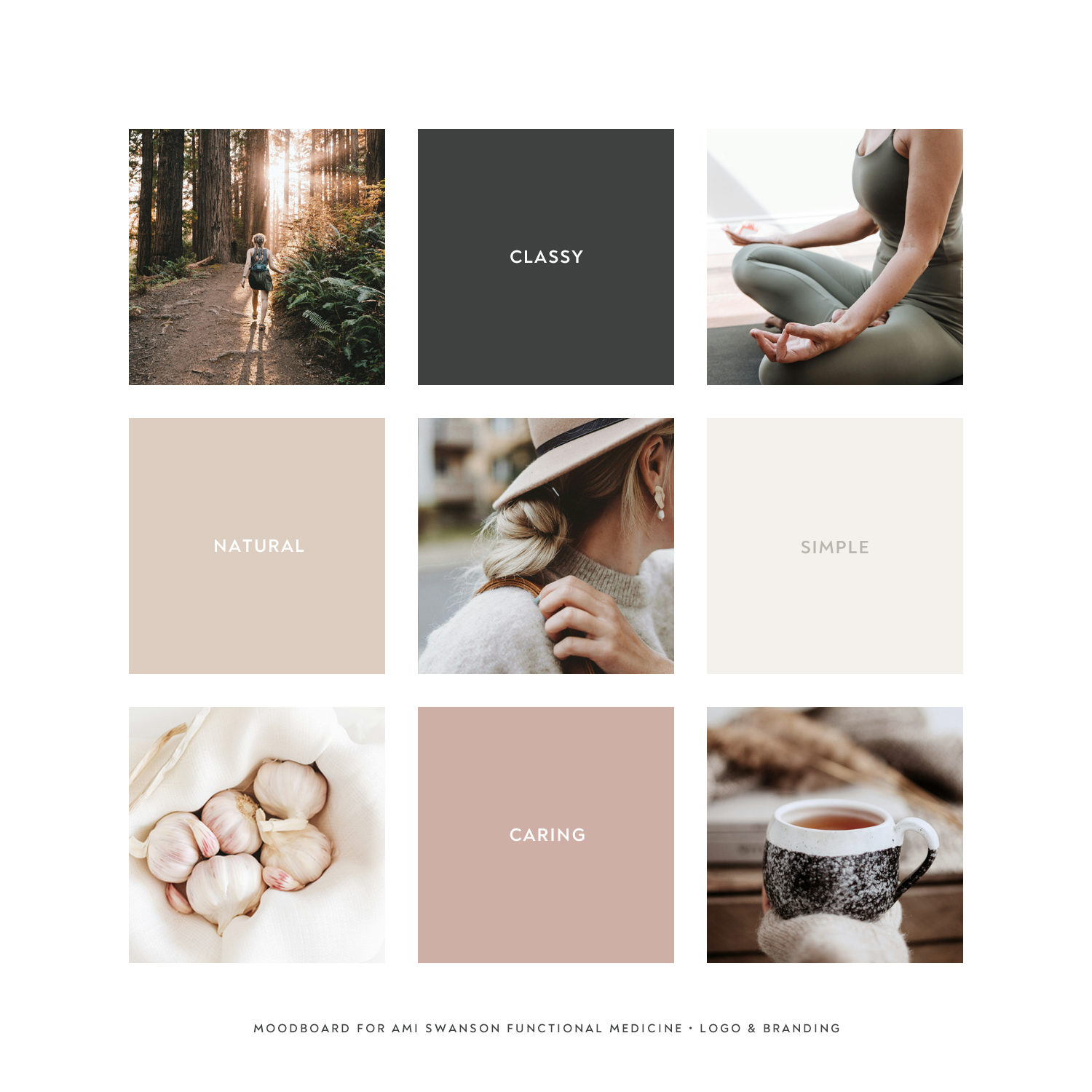 moodboard and color palette for Ami Swanson wellness brand kit