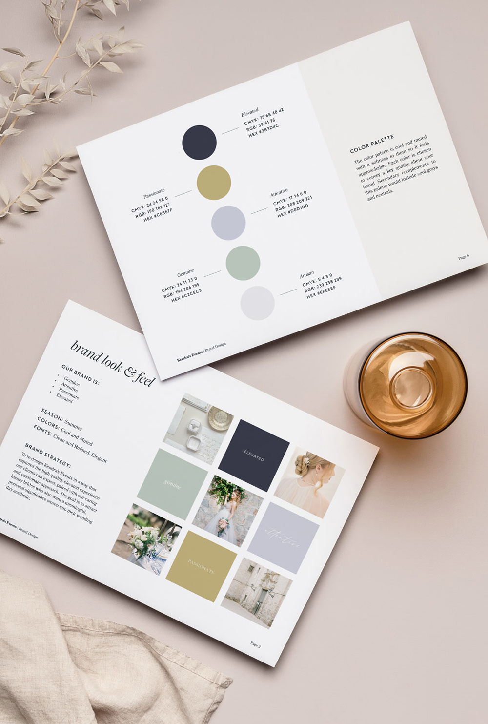 Brand color palette for Kendra's Events as part of custom brand design project