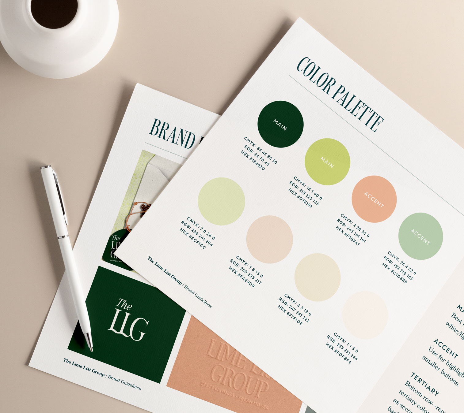 color palette as part of the brand style guide for The Lime List Group