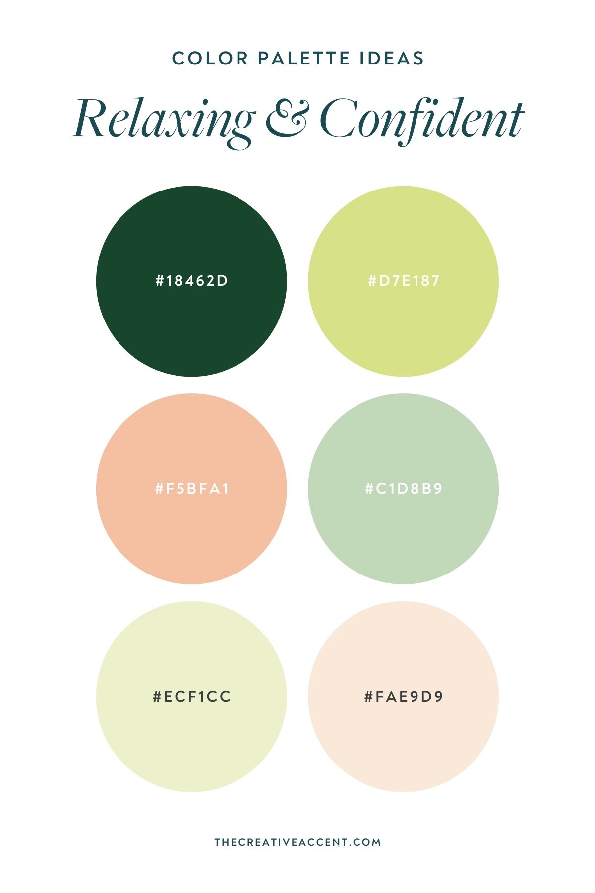 Brand color palette with dark green, lime green and peach