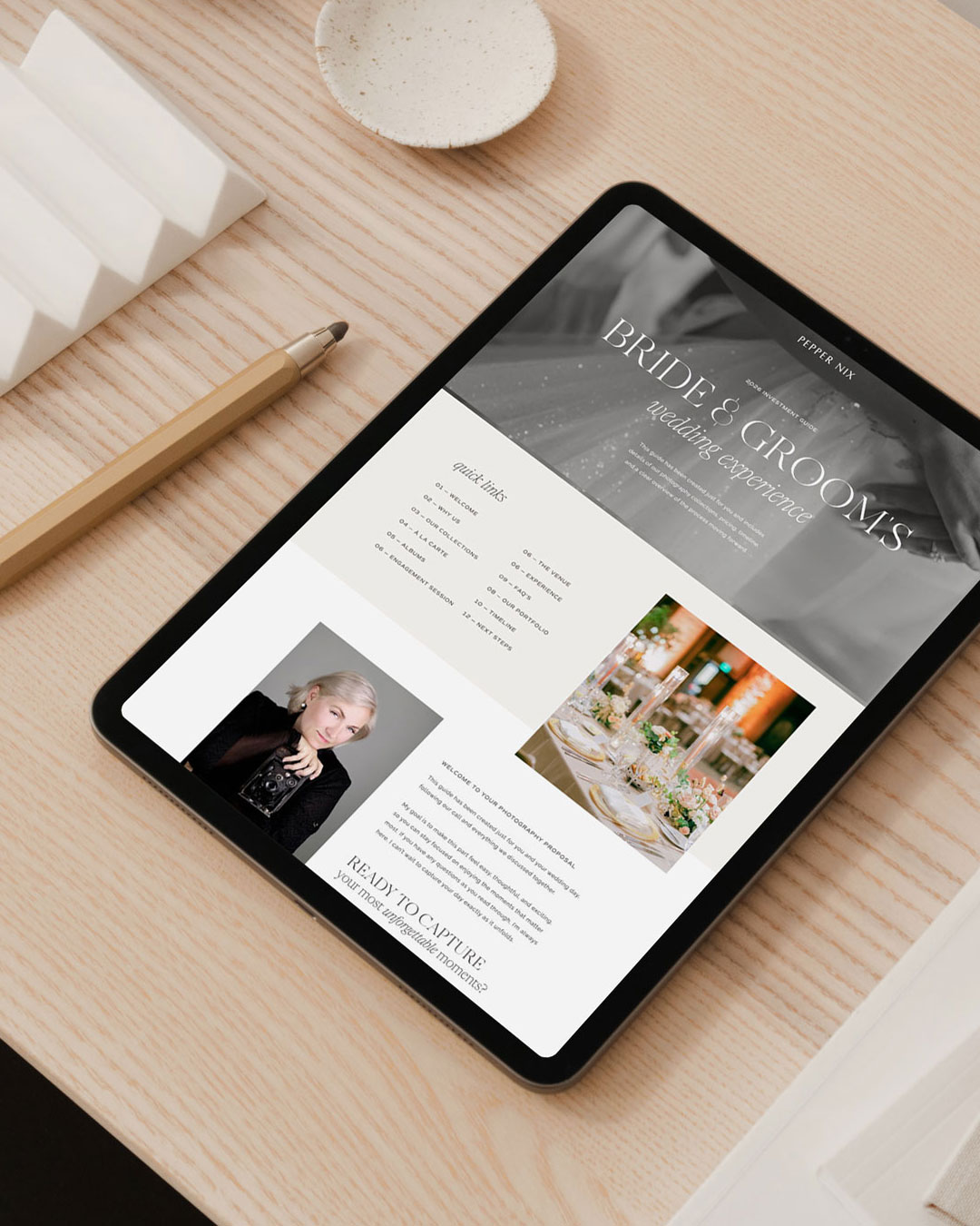 Showit proposal template for Pepper Nix