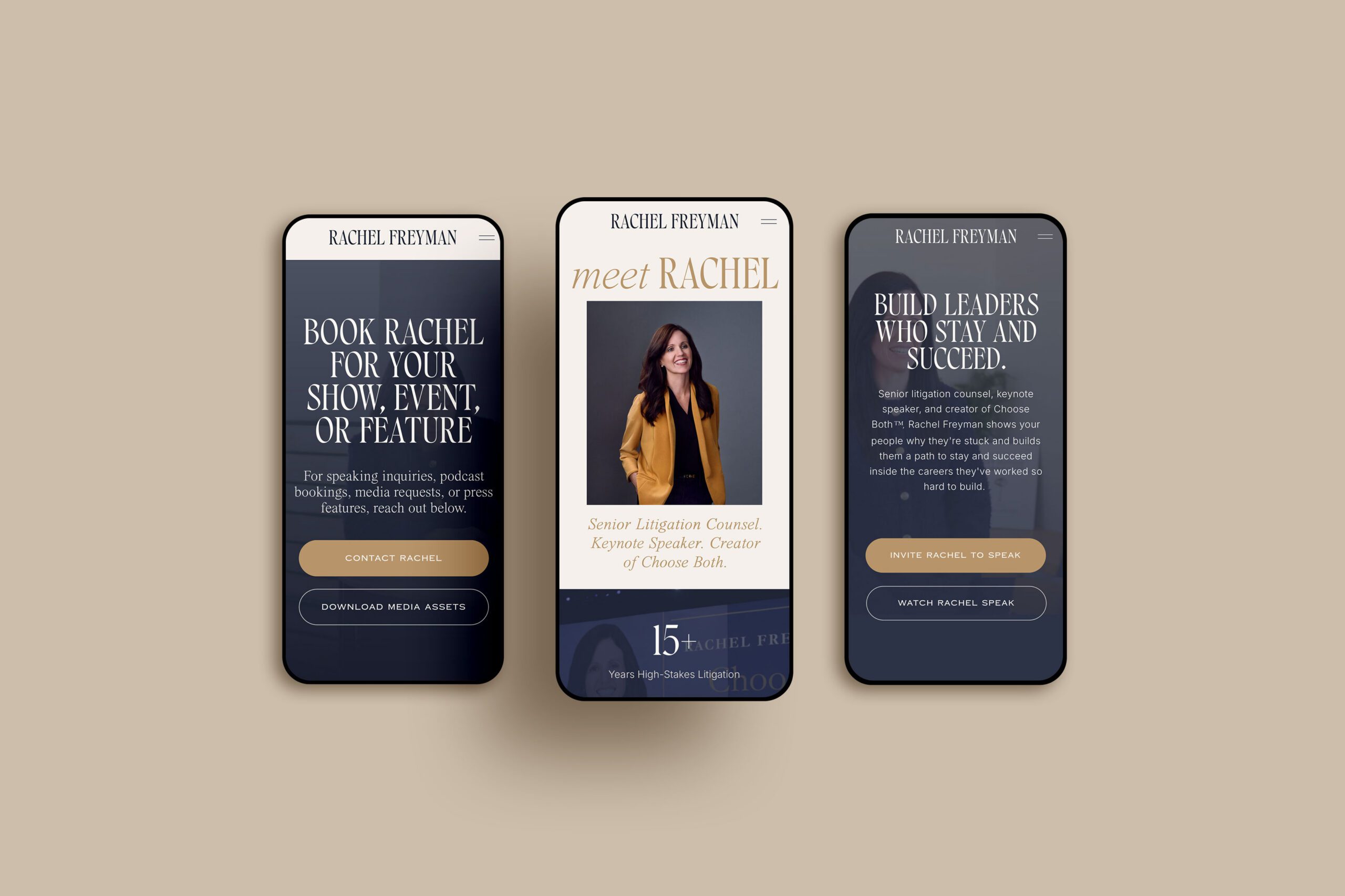 Rachel Freyman keynote speaker website on 3 mobile devices